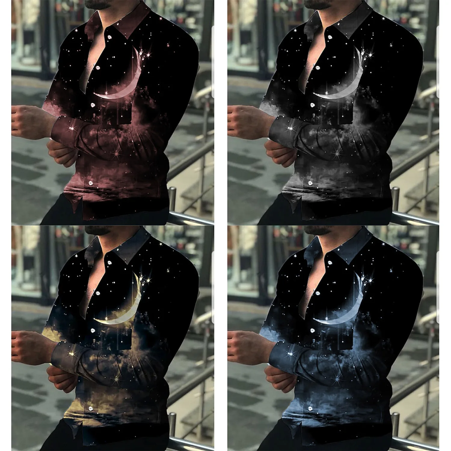 High Quality Custom Long Slv T shirts Moon Graphic Mn's Sublimation Printd T-shirts Plus Siz Button-Down Man799_voghion.com