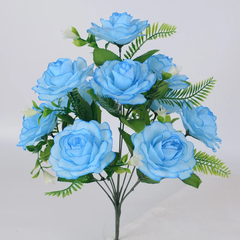 Yiwu Factory 10 Heads Roses Bushes Silk Artificial Rose Bouquet For