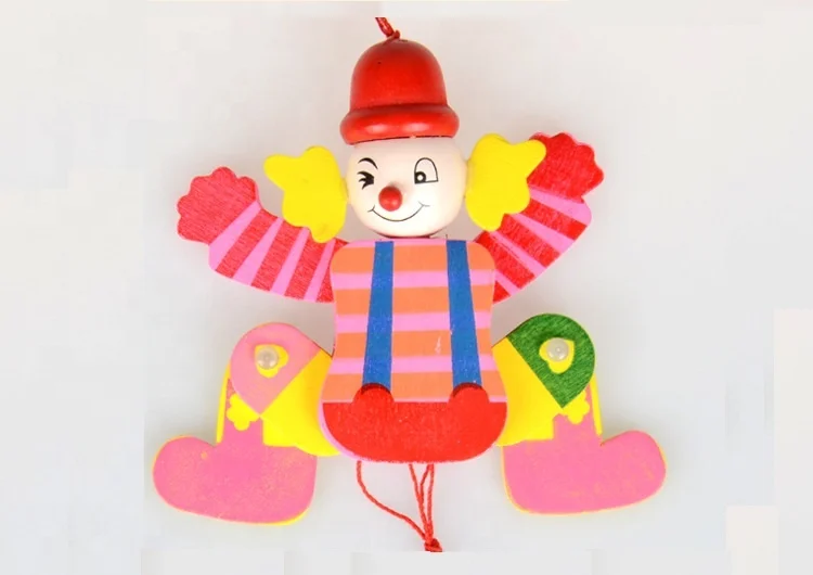 Wooden Hand Puppet Pull String Doll in Clown Design Hanging String Toy