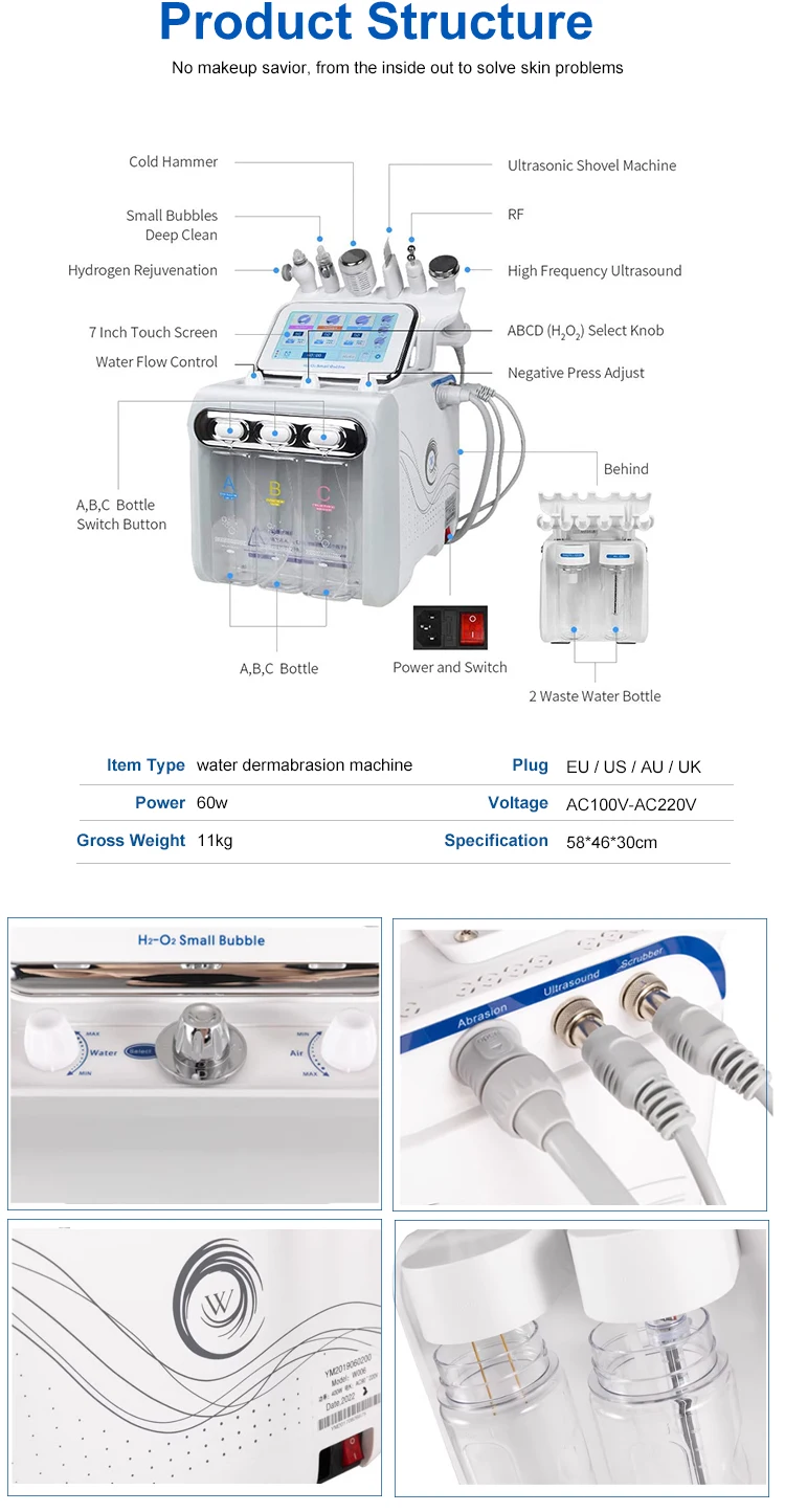6in1 Water Oxygen Spa Facial Tools Skin Cleansing Jet Aqua Peel Hydro ...