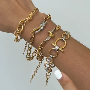 MW 18K PVD Plated Women's Design Knot Color Block Chain Luxury Bracelet Fashion Chain Link Bracelets Women Stainless Steel