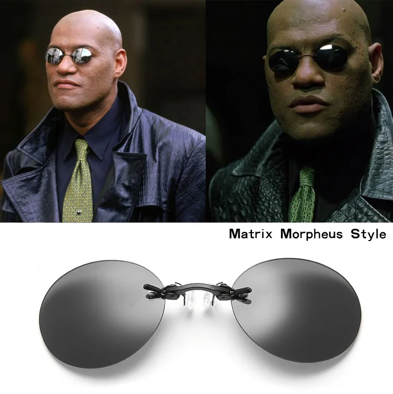 Armless Retro Round Clip on Nose Glasses Matrix Morpheus Movie Rimless Sunglasses Men