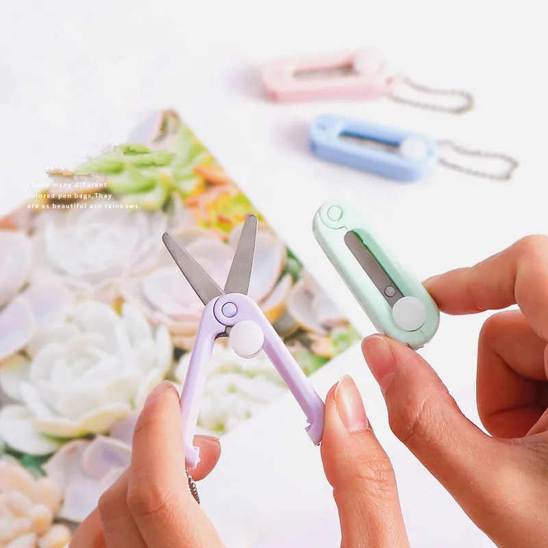 Small Scissors Foldable Mini Cutting Shears Folding Shear Keychain for Kids DIY