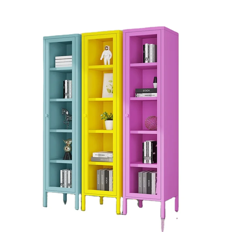 Home Steel Bookcase Storage Cabinet Living Room Balcony Glass Door Storage Cabinet With Feet