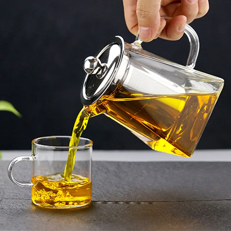 Hot Sale Stocked 350ml 550ml 750ml eco-friendly transparent heat resistant glass teapot manufacture