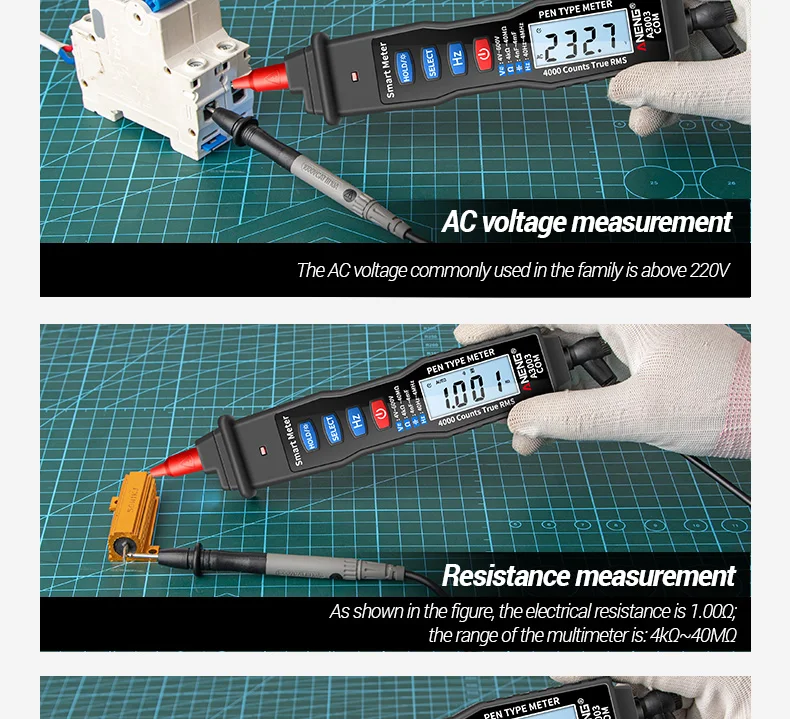 A3002 Digital Multimeter Pen Type 4000 compte avec contact vrac AC s5y4 