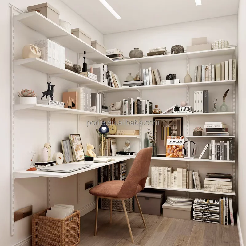 1.8M Large Minimalist Design Bookshelf with Desk Drawers Wall Mounted Furniture for Living Room Bedroom School Warehouse
