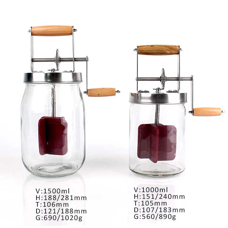 1000ml1500ml小型手動バターチャーナーガラスハンドクランクバター