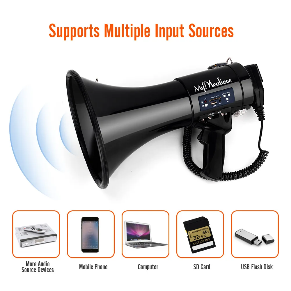 ABS 50W  Multifunction Handheld Megaphone Speaker Loudspeakers
