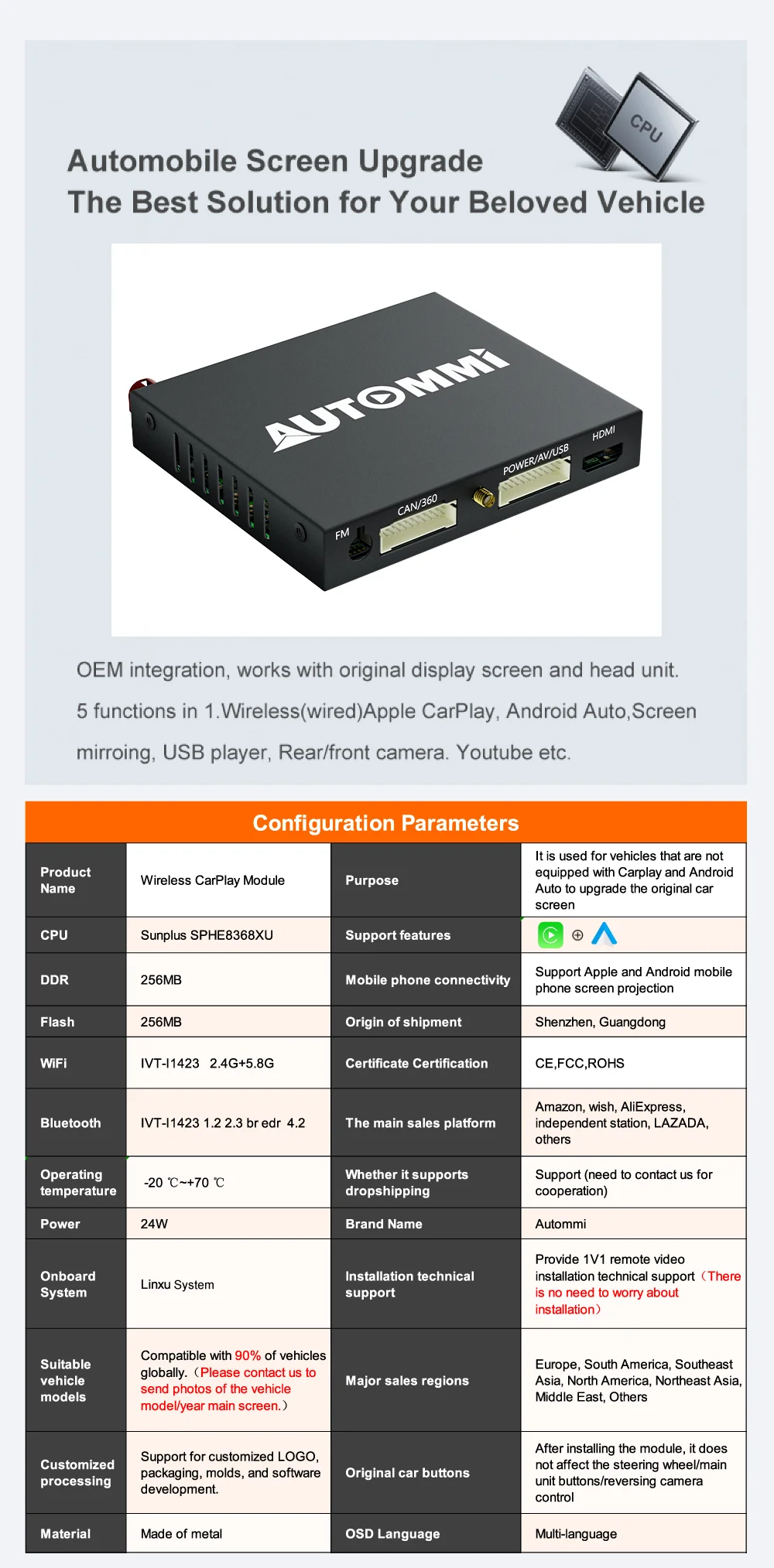 レクサスHS HS250h 2009-2018純正画面アップグレード用ワイヤレスApple