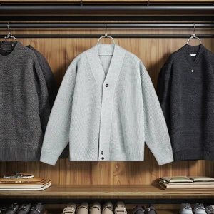 High-End Japanese Retro Qian Feng Cardigan Sweater Men Autumn Winter Taoist Robe Front Logo Knitted Anti-pilling 100% Polyester