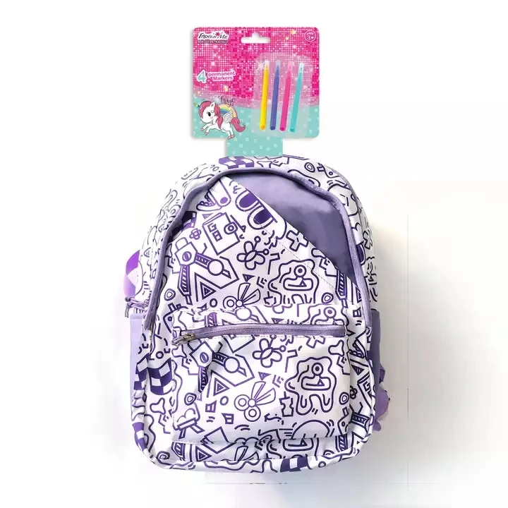New Design Make Your Own Backpack Drawing Colorful Red Bag Kids Coloring Backpack