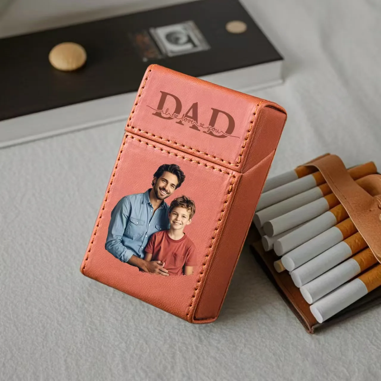 Factory Hot-Selling DIY Small Gift Cigarette Case PU Leather Flip-Top Customizable Logo preview 3