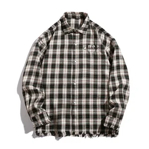 Autumn Flannel Fringe Tassel Design Men's Casual Shirt OEM & ODM American High Street Jacket with Yarn Dyed Technics