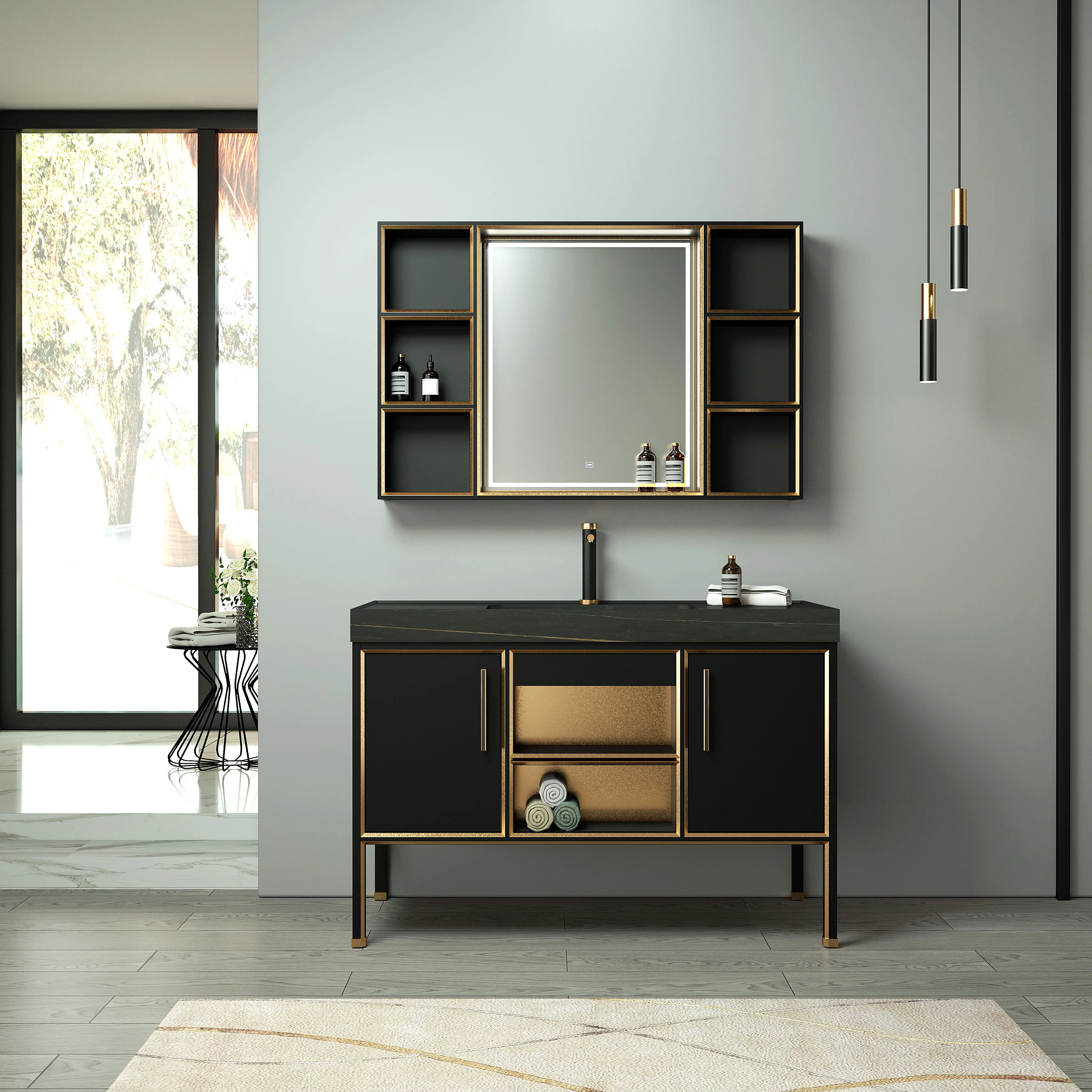 浴缸梳妆台浴室柜配石板石台面ss浴室柜豪华金色浴室梳妆台 - buy