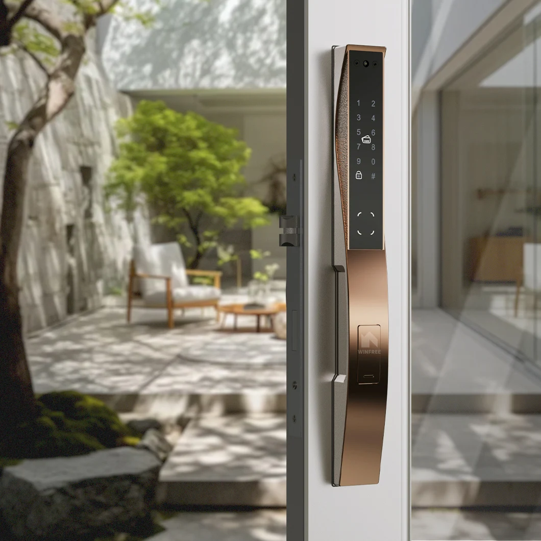 Multilingual System Rose Gold Tuya Wifi Biometric 3D Face Recognition Smart Lock Fingerprint Password  Key Card Digital Lock
