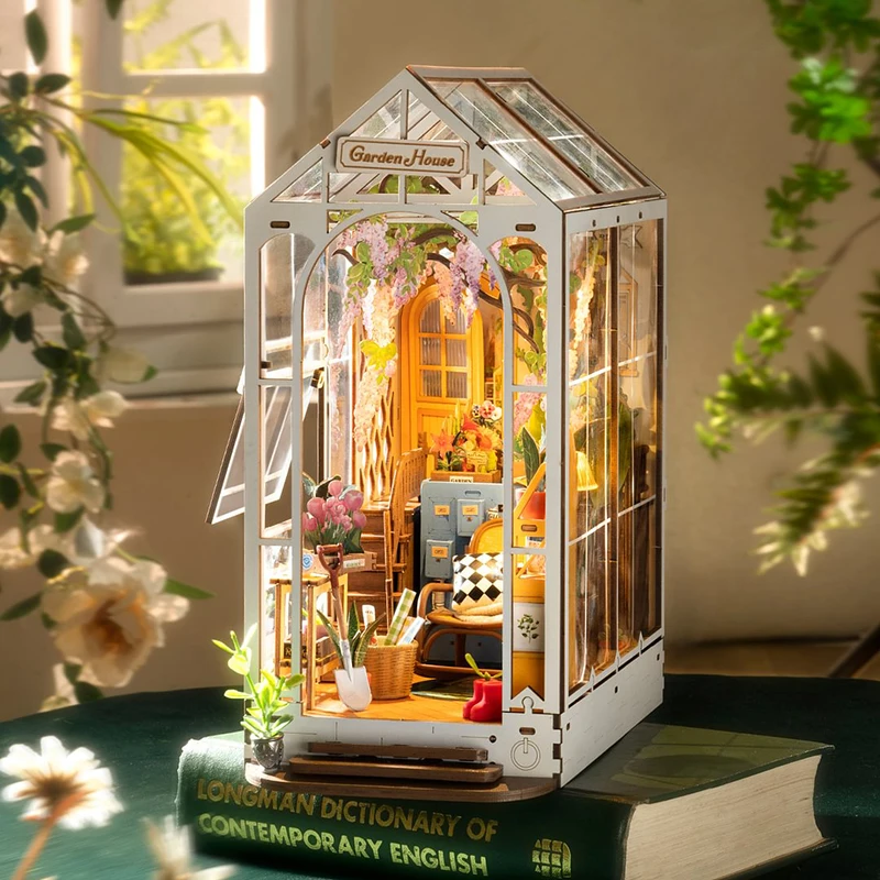 Robotime Rolife 3D Wooden DIY Miniature House Book Nooks TGB06 Garden House Assemble Toys Bookends
