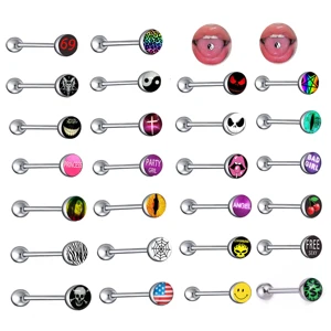 Xinfocus Hot Selling Logo Tongue Ring Body Piercing Jewelry Stainless Steel Logo Piercing Fashion Body Jewelry for Women Men