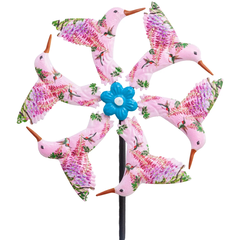 Kinetic Windmills Catchers Wind Spinner Hummingbird  Stake Outdoor Metal Windmill,Single Direction Wind Sculptures