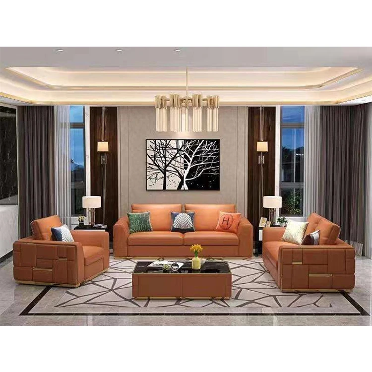 Custom Modern Italian Orange Couches Living Room Furniture Genuine Cowhide Leather Sofa Set Three Buy Design Modern Wooden Sofa Living Room Furniture 2019 Chinese Couch Luxury Modern Beautiful Chesterfield Furniture Living Room