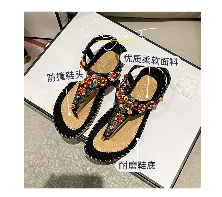 Plussize Sandals 2023 New Slippers Shoes Bohemian Sandals Beaded Summer Beach Women Sandals