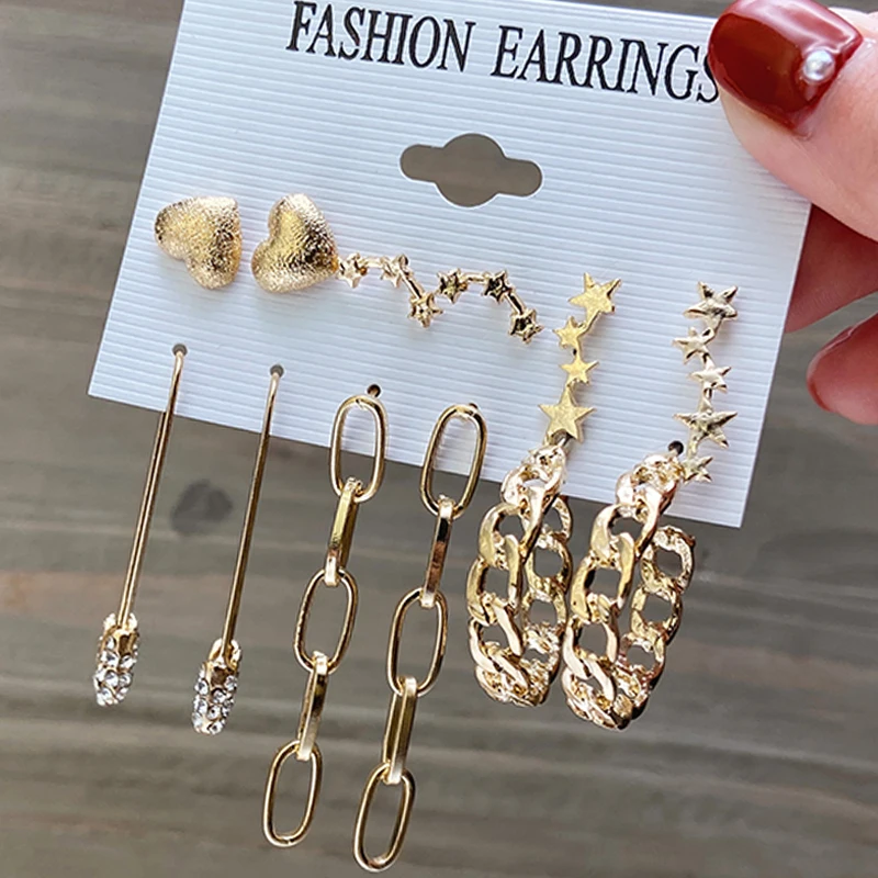 Fashion Acrylic Pearl Crystal Gold Hoop Earrings Set Oversize Metal ...