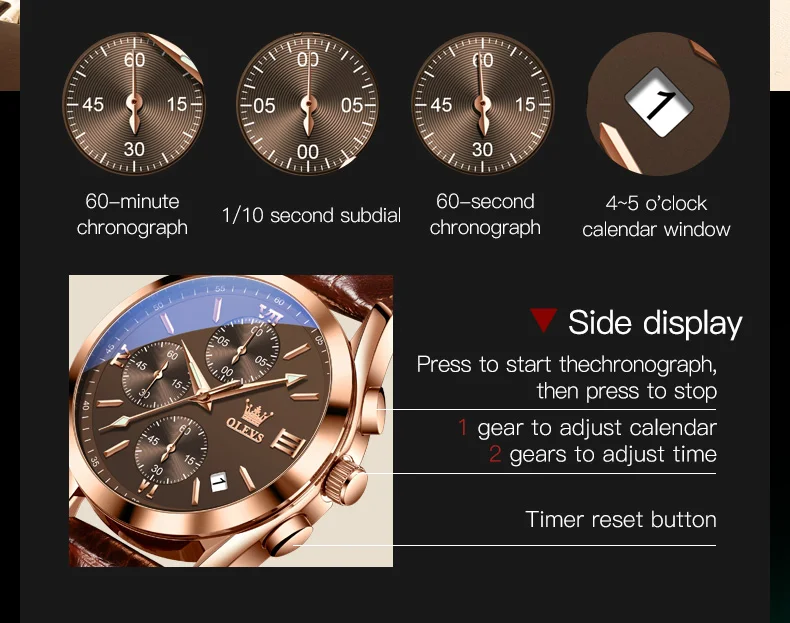 OLEVS Reloj 2872 Top Brand Luxury Waterproof Clock Brown Leather Sports WristWatch Relogio Masculino Quartz Watch For Men