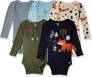 Wholesale Baby Clothes Bodysuits Spring Newborn Onesie Cotton Long Sleeve Snap Button Rompers Baby