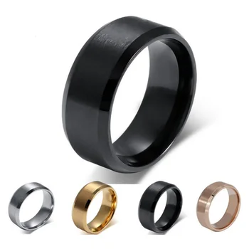 Wholesale 8mm high quality black finger rings silver gold stainless steel men's ring