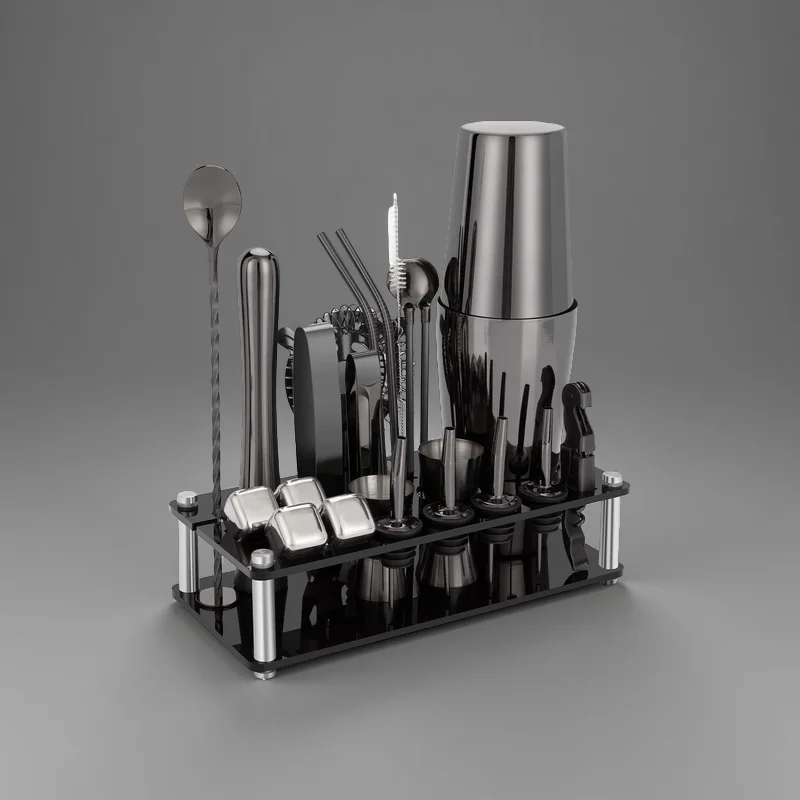 Wholesale Hot Style Customized Stainless Steel Cocktail Shaker Sets with 550/750ml Capacity Professional Barware Tool Sets