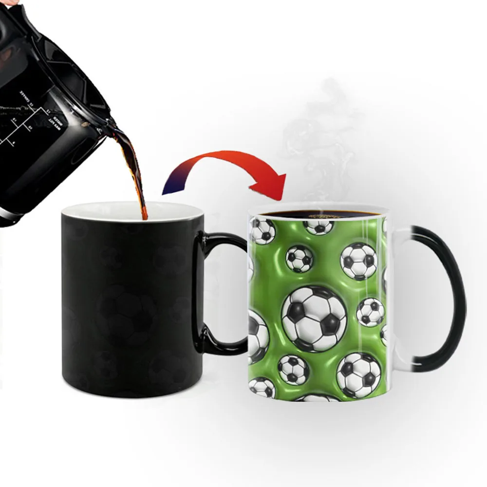 2026 FootballWorld Cross-border Bestseller 3D Football Pattern Color-changing Porcelain Thermosensitive Heat Resistant