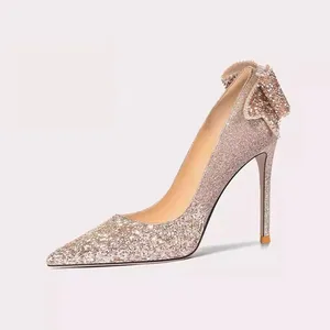 Lilywei Elegant Custom High Heels Pumps for Bride Wedding Shoes with Rhinestones Embellishment Summer Ladies Pointed Stiletto