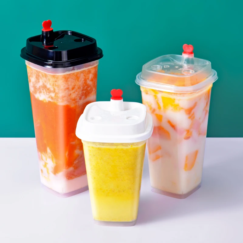 Customized Disposable Transparent Square Rigid Plastic Dessert Cup Milkshake Smoothie Coffee Cup Injection Plastic Cup