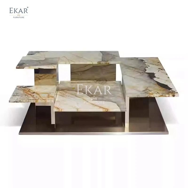 Modern Irregular Marble Center Table Unique Steel and Stone Design for Contemporary Home Living Room Dining or Gym Use