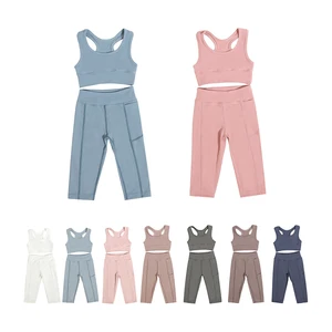 2026 Customized Logo Kids Girls Athletic Wear Summer Kids Yoga Wear Set Racer Back Style Children Fitness Yoga Wear Set