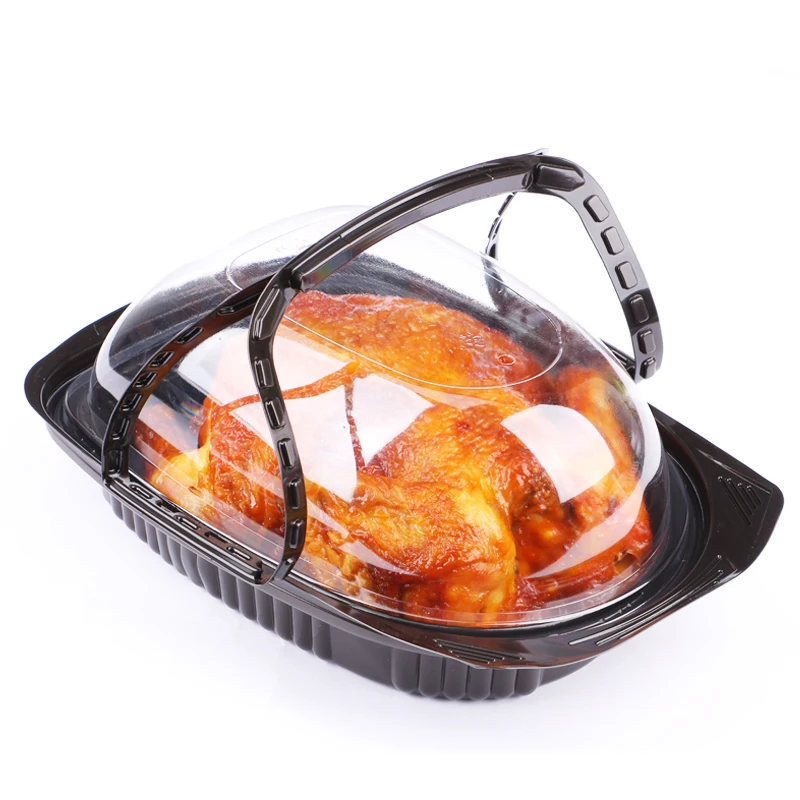 Take Away Microwavable Food Containers , Roasted Chicken Disposable Plastic  Box With Handle