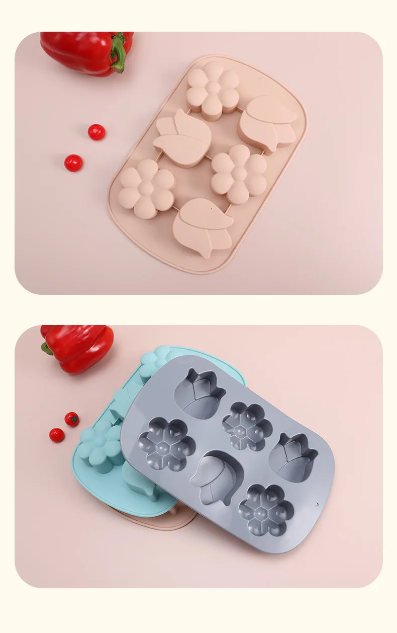 6-Hole 3D Petal Silicone Cake Mold Square Shape Square Children's Complementary Food Steaming/Baking Mold Factory in Stock details