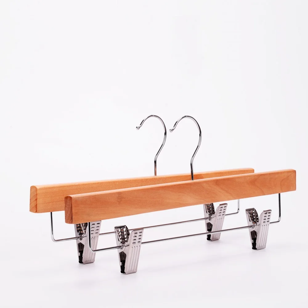 Assessed Supplier PENGFEI Hot sale natural wooden pant hanger with clips for trousers