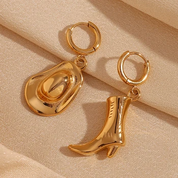 Dreamshow Engraved Cowboy Suit Drop Earring 18k Gold Jewelry Stainless Steel Titanium Waterproof Jewelry