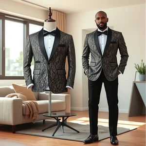 Custom Men's Tuxedo Suit Weddings Proms Parties-Plus Size Breathable Button Fly Pants V-neck Flat Front Groom Print Beaded