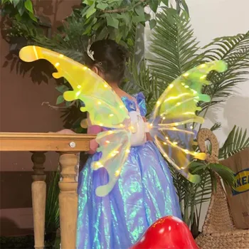 2024 New electric butterfly children's outdoor toy luminous wings Flower fairy angel butterfly wings Electric Fairy Wings