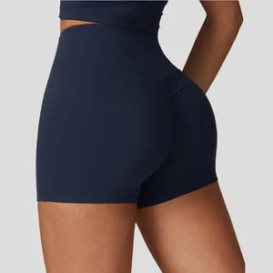 2026 Latest High Quality Soft Seamless Quick Dry Fitness Jogger Yoga Shorts Nude Solid Pattern Strength Training