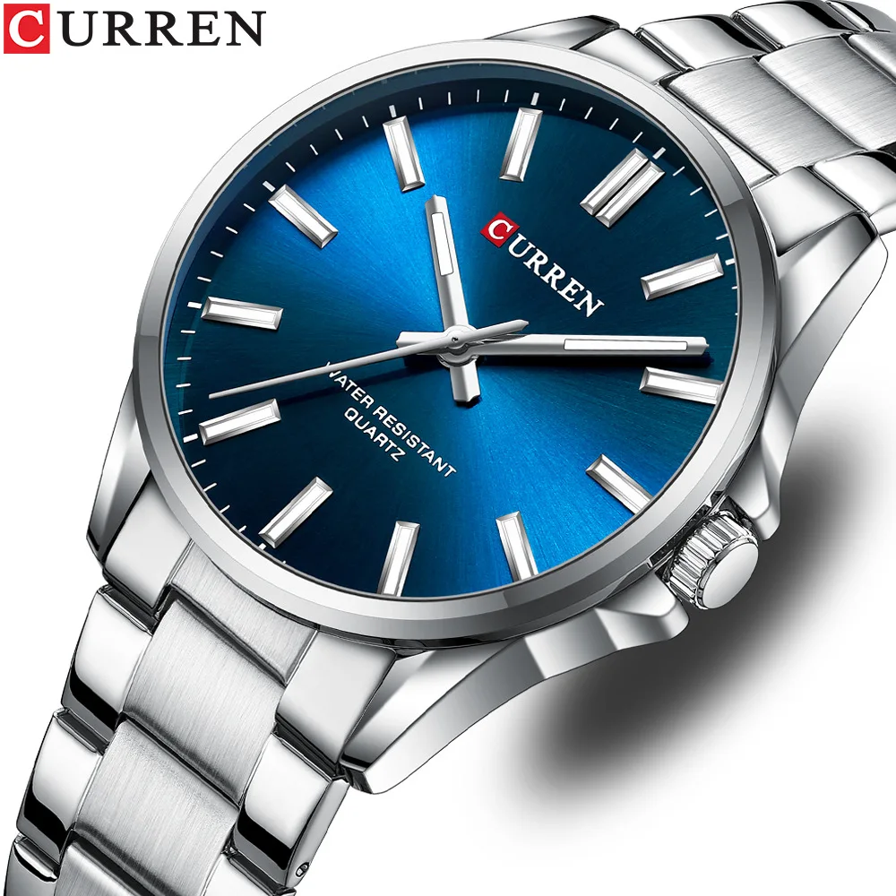 2023 New CURREN 9090 Fashion Simple Watches for Men Business Quartz Luminous Hands Wristwatches Stainless Steel Sport Watch