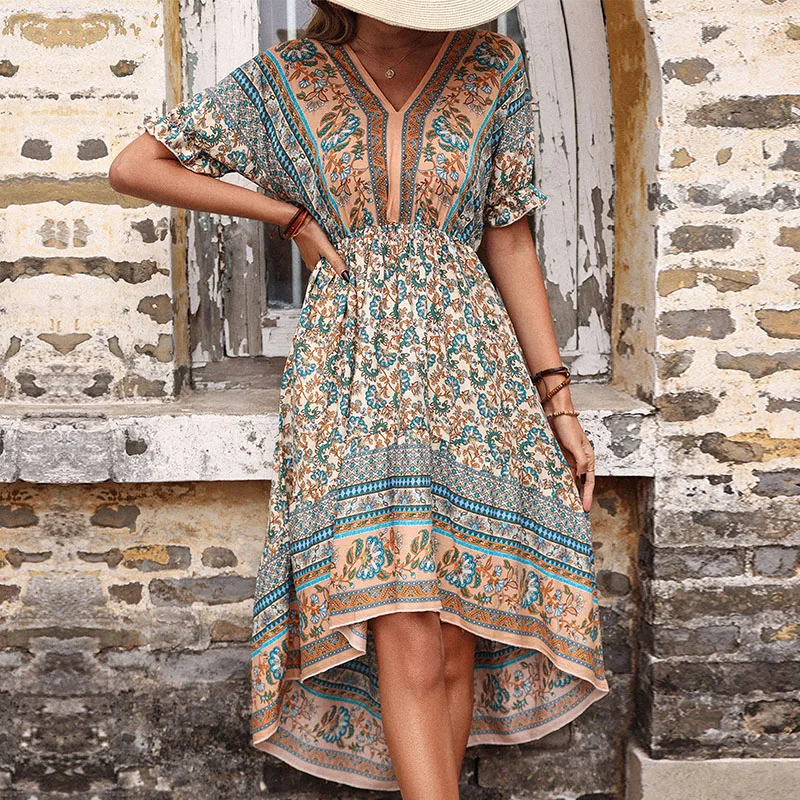green emerald velvet dress Good Karma Maxi Boho Dress Beige / XXL main image 1