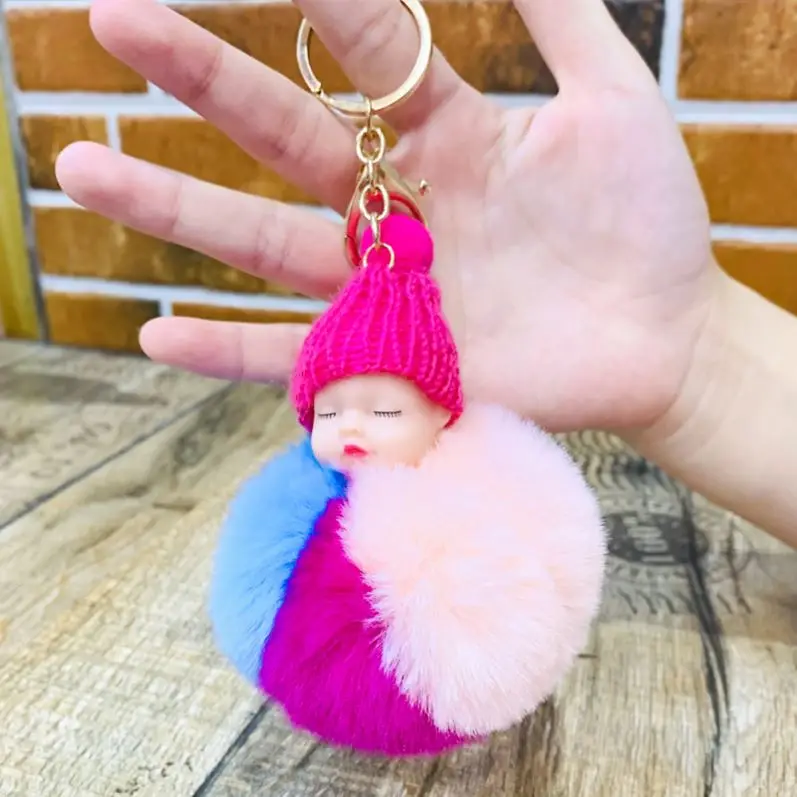 Pom Pom Schlüsselbund Aus Kunstkaninchenhaar | Rosa | Mit Buchstabe A-Z | Weich & Flauschig