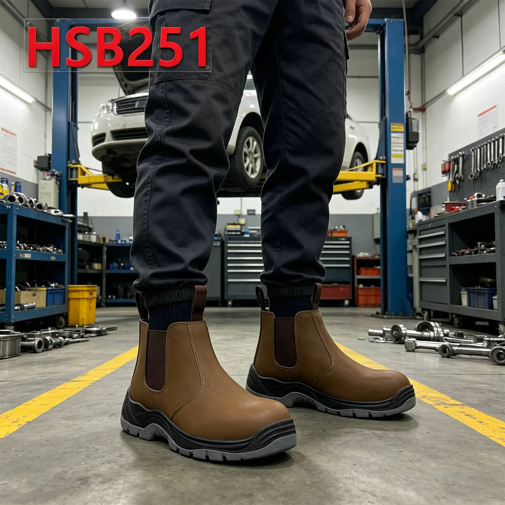 ZYF,Quality Nubuck Leather Brown Color Hua Singh Men Leather Safety Shoes Pull on Style Industry Work Boots with Steel ToeHSB251