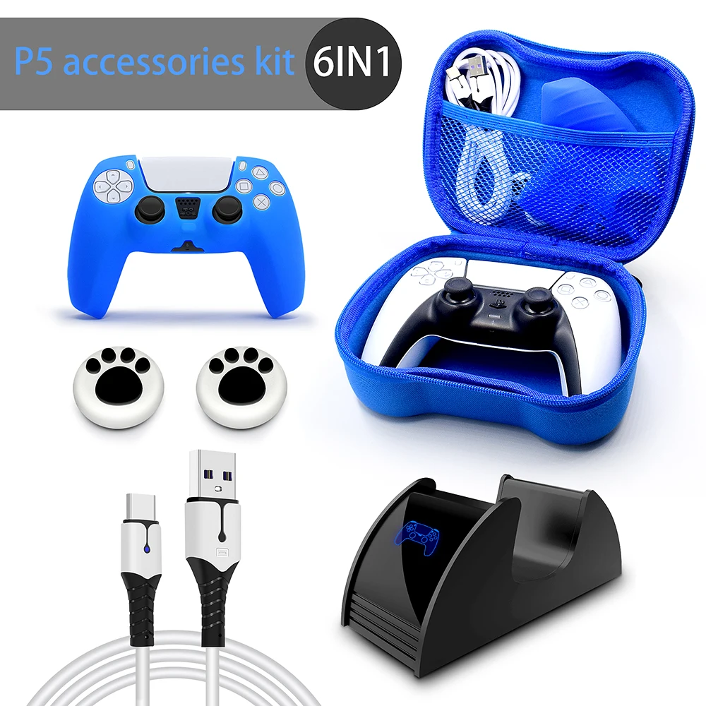 Ps5 Joystick Carrying Case Kit 6 In1 Game Controller Charging Dock