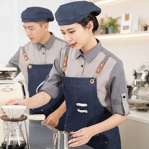 Unisex Denim Apron Thickened Kitchen & Coffee Workwear for Hairdresser Gardener Florist Restaurant & Bar Uniforms-Wholesale