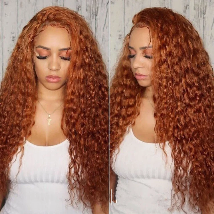 Cuticle Aligned High Density Orange Kinky Curly Raw Cambodian Human Hair Lace Frontal Wigs