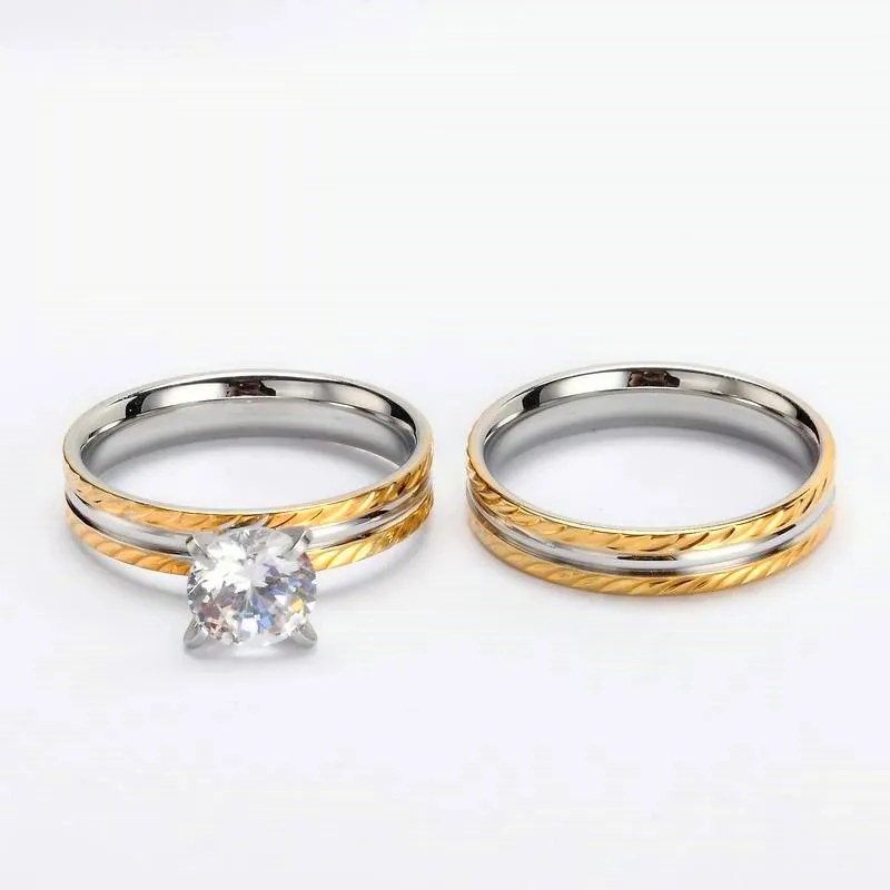 Latest Designs for Couples Custom Zircon Diamond Wedding Ring Steel Gold Plated Saudi Arabia Gold Wedding Ring Price